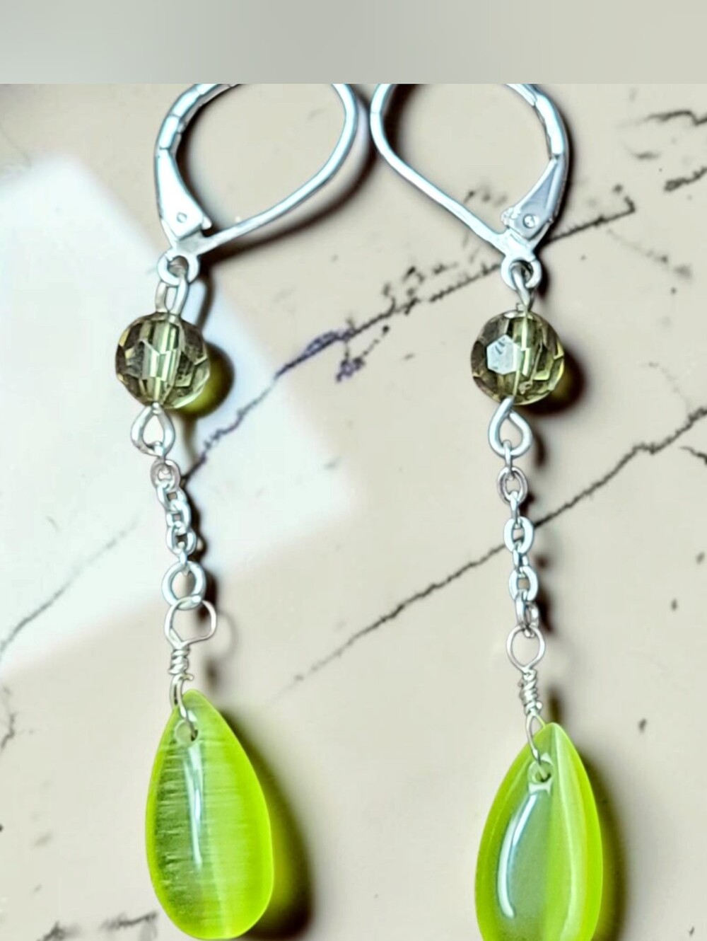 Lime Green Teardrop Dangle Earrings